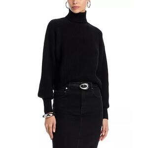 179$ Good American Cozy Rib Knit Turtleneck Sweater Long Sleeve Size S Black